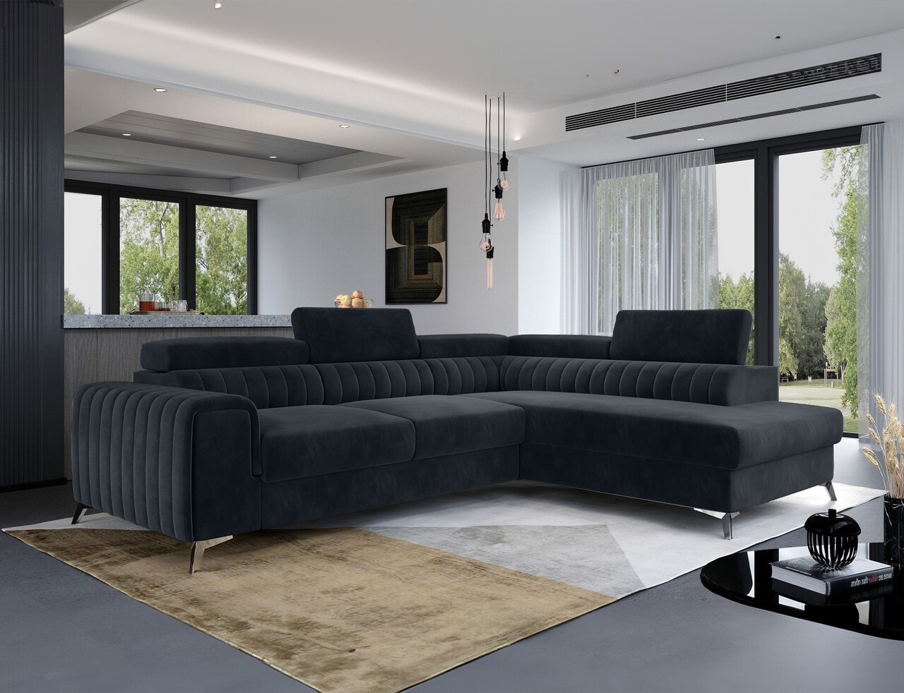 Coltar extensibil dreapta 4 locuri, ELTAP, Lau-42, Laurence, 278x205x92 cm, lemn/poliester, gri inchis - imagine 5